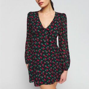 Reformation Ferris Long Sleeve Cherry Black Mini Dress 2